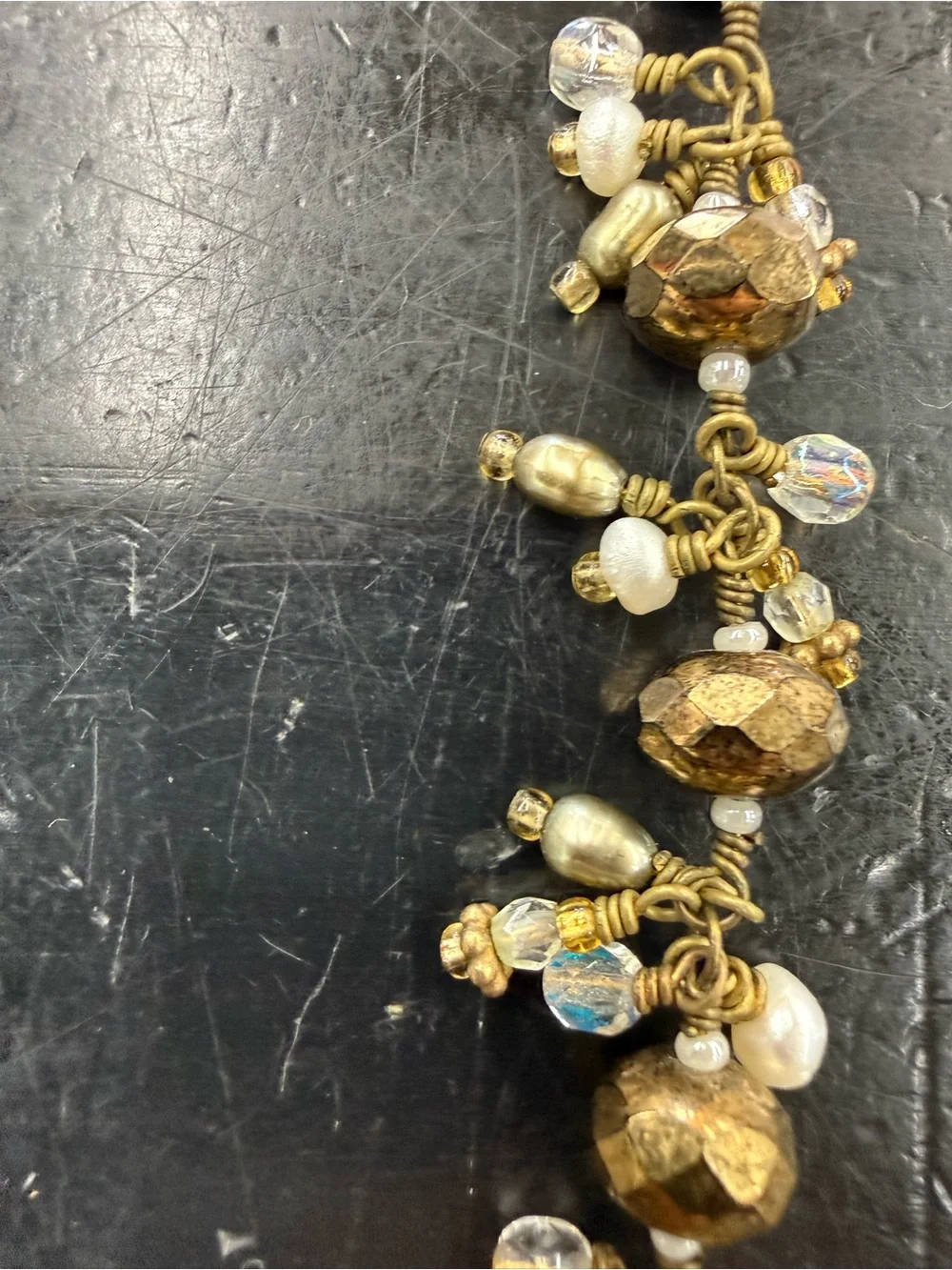 Vintage Gold Beaded Cluster Necklace - Elegant Women's Jewelry